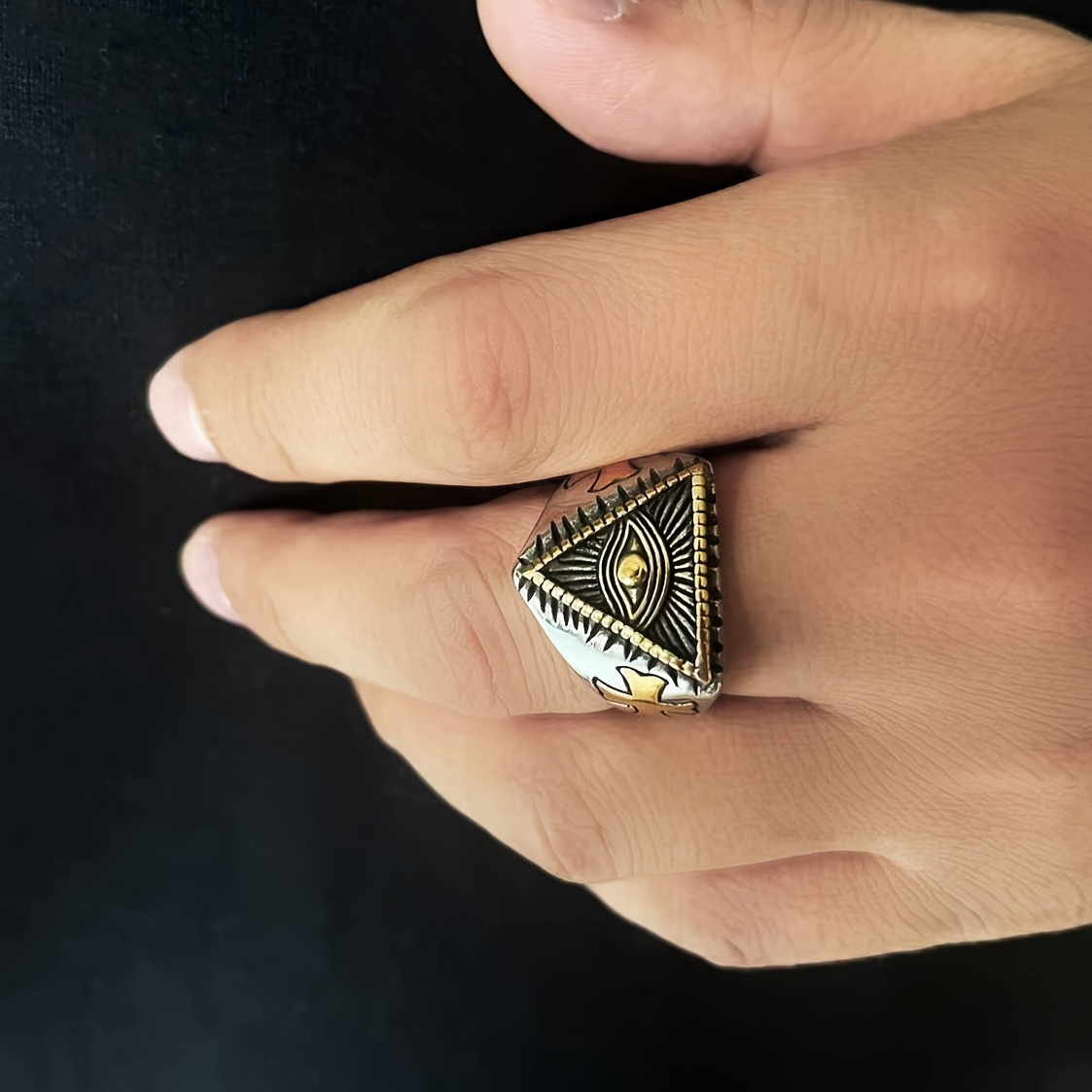 Triangle Eye All Seeing Titanium Ring